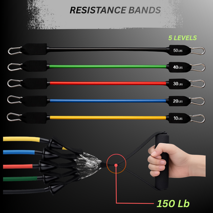 Resistance Bands Set 11 pcs- 150 Lbs Exercises bands, workout and training with handles for men and women